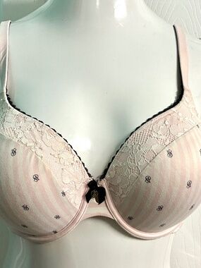 VS Body By Victoria Logo Pale Pink/White Striped Line Perfect Coverage Bra 36DD